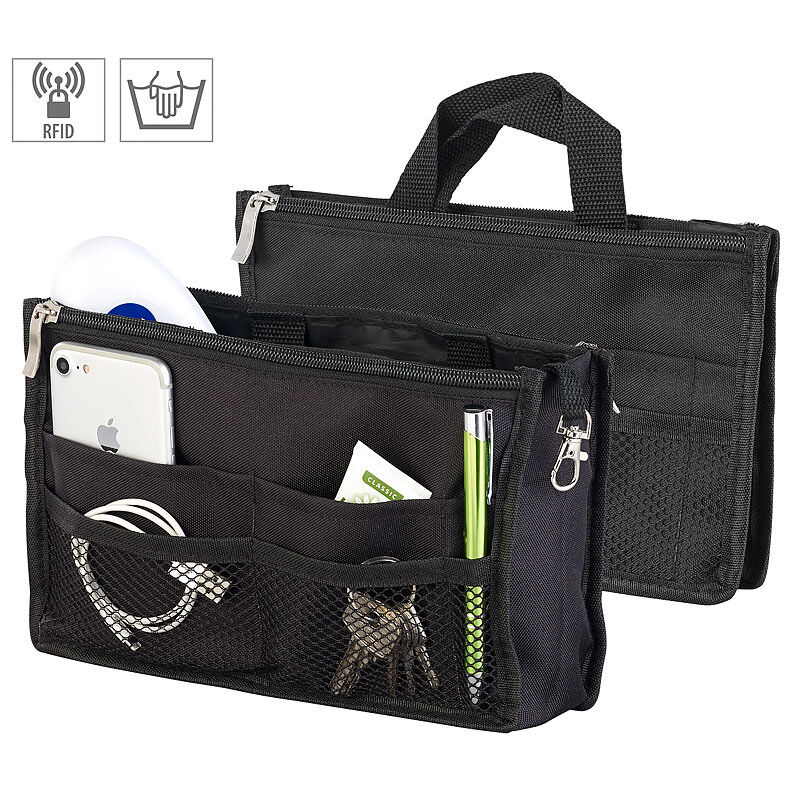 Xcase Handtaschen-Organizer, RFID-Schutz, 13 Fächer, 26 x 16 x 8 cm, schwarz