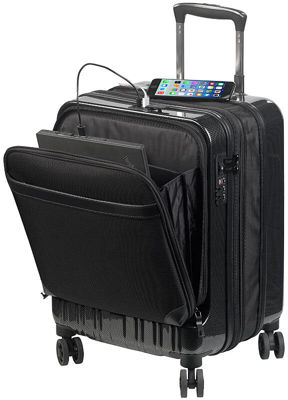 Xcase Handgepäck-Trolley mit Dehnfalte, Powerbank-Anschluss, TSA, 34/39 l