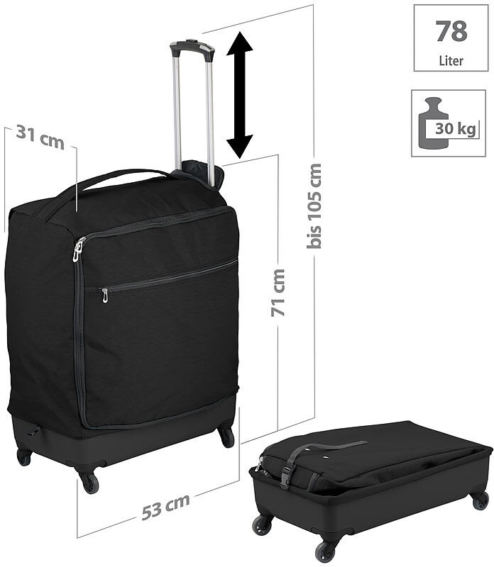 Xcase Ultraleichter Reise-Trolley mit 78 Litern Volumen, bis 30 kg, 4 Rollen