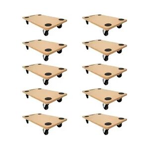 PROREGAL Mega Deal 10x Profi Transportroller mit 4 Rollen   HxBxT 11,5x30x60cm   Traglast 200kg   MDF-Platte   Braun   Möbelroller Rollbrett