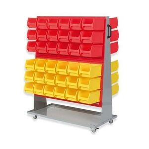 PROREGAL ProfiDrop Systemwagen auf Rollen mit roten Systemplatten & 72x rote und gelbe Sichtlagerbox 3.0   HxBxT 130x100x50cm