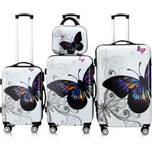 Deuba Hard Shell Kuffert Sæt Butterfly 4 Stk 98l, 66l, 42l, 7l