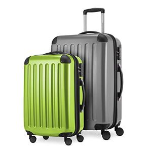 Hauptstadtkoffer Alex Set of 2 Hard Case Glossy Medium Suitcase 65 cm + Hand Luggage 55 cm, 74 + 42 Litres, TSA Silver Apple Green, Silver Apple Green, Suitcase set