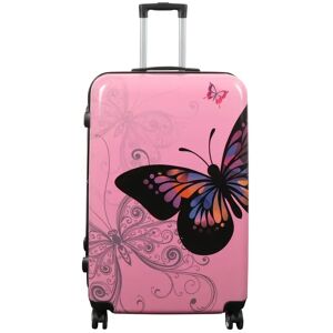 Borg Living Stor kuffert - Hardcase kuffert med motiv - Sommerfugl lyserød - Eksklusiv letvægt kuffert