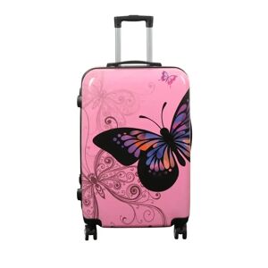 Borg Living Kuffert - Hardcase kuffert - Str. Medium - Kuffert med motiv - Sommerfugl lyserød - Eksklusiv letvægt rejsekuffert