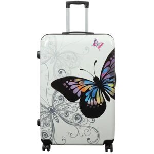 Borg Living Stor kuffert - Hardcase kuffert med motiv - Sommerfugl hvid - Eksklusiv letvægt kuffert