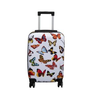 Borg Living Kabine kuffert - Hardcase letvægt kuffert - Trolley med motiv - Hvid med sommerfugle print