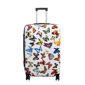 Borg Living Stor kuffert - Hardcase kuffert med motiv - Hvid med sommerfugle print - Eksklusiv letvægt kuffert