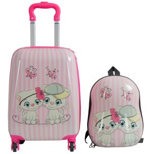 Borg Living Børnekuffert - Kabinekuffert på hjul med rygsæk - Pink kuffert med katte - Rejsesæt til børn