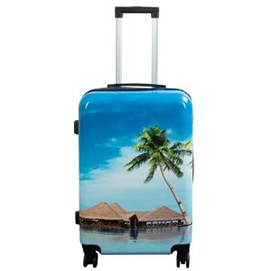 Borg Living Kuffert - Hardcase kuffert - Str. Medium - Kuffert med motiv - Strand og palmer - Eksklusiv letvægt rejsekuffert