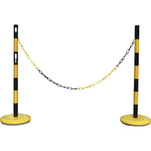 VISO Juego de postes barrera con cadena, 2 postes, cadena de 2,5 m, amarillo / negro