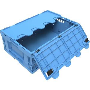 kaiserkraft Caja plegable de polipropileno, capacidad 44 l, con tapa de bisagras, azul, apilable