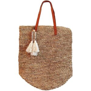 My Bliss Home Bolso de rafia natural con pompón de conchas, beige