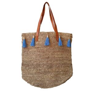 My Bliss Home Bolso de rafia con pompones azules, beige