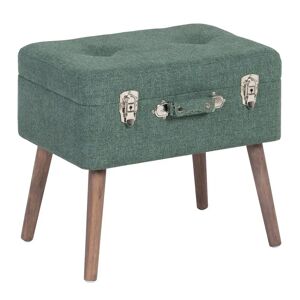 LOLAhome Puff arcón maleta verde oscuro de tela y madera de 50x35x45cm