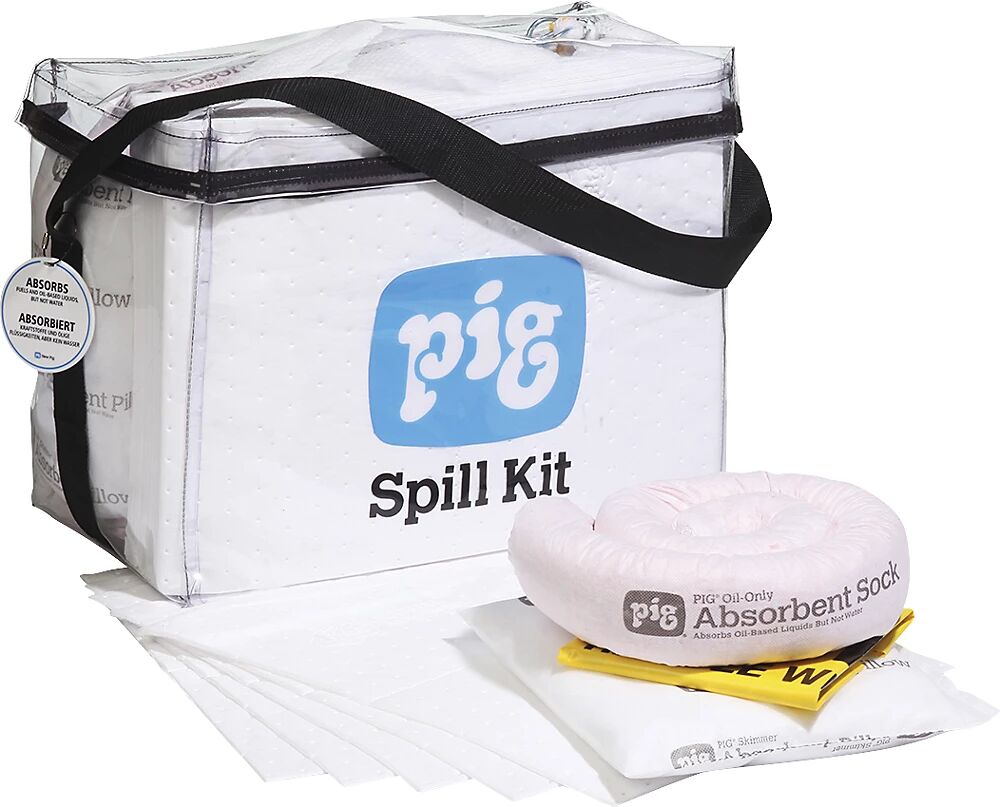 PIG Kit de emergencia en bolsa transparente, modelo para aceite, absorbe 53,3 l