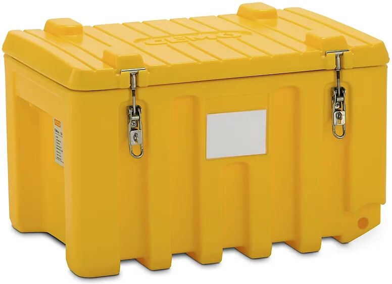 CEMO Caja universal de polietileno, capacidad 150 l, trolley, amarillo