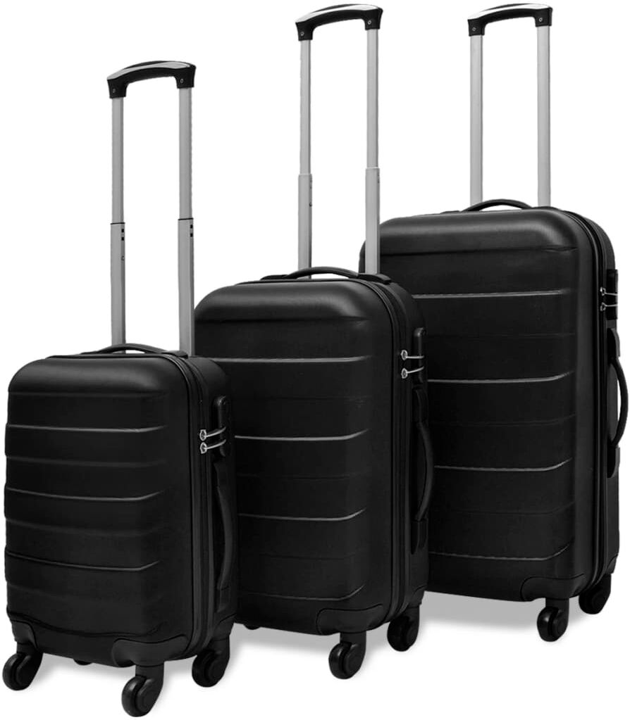 vidaXL Juego de maletas trolley rígidas 3 piezas negro 45,5/55/66 cm