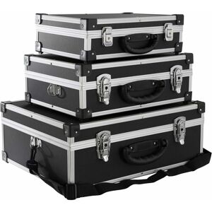 Arebos - Lot de 3 valises de transport portatives en aluminium avec poignée de transport et sangle - Noir - Publicité
