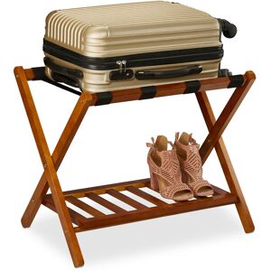 Porte-valise pliant, bois, h x l x p : 54,5 x 66 x 44,5 cm, 2 étagères, repose bagages hôtel, nature - Relaxdays - Publicité