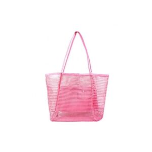 GENERIQUE Sac de plage en maille grand sac à bandoulière avec poche intérieure zippée rose pour voyage quotidien piscine gym pique-nique sac de courses léger - Publicité