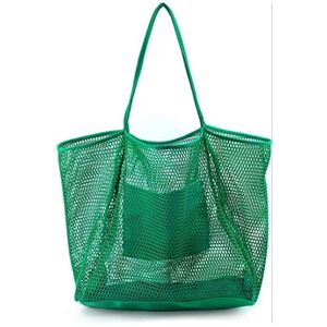 GENERIQUE Sac de plage en maille grand sac à bandoulière avec poche intérieure zippée vert pour voyage quotidien piscine gym pique-nique sac de courses léger - Publicité