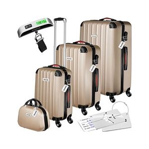 TECTAKE Set de valises rigides Cleo 4 pièces avec pèse-valise - champagne - Publicité