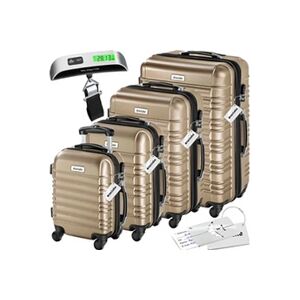 TECTAKE Set de valises rigides Mila 4 pièces avec pèse-bagages - champagne - Publicité