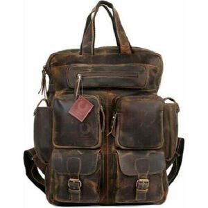 Sac à dos en cuir de buffle vintage fait à la main multi-poches sac de voyage pour hommes/femmes - Publicité
