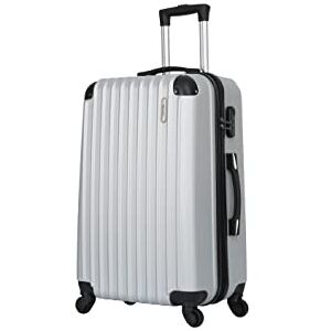 TROLLEY ADC Valise Grande Taille Soute 75x46x28 cm Rigide et Spacieuse 4 Kg 94 litres 4 Doubles Roues Silencieuses Maniable, Pratique et Étanche Collection Corner Gris Argenté - Publicité