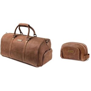 DRAKENSBERG Weekender Finn Sac de voyage en cuir avec compartiment à chaussures pour homme et femme 40 l, Lot de 2 marron havane, Taille unique, Rétro - Publicité