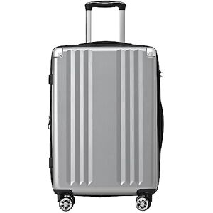 WODSOFTI Valise rigide, valise à roulettes, valise de voyage, bagage à main 4 roulettes, matériau ABS, serrure en pouces TSA, 76,5 x 50,5 x 31,5, gris argenté, gris - Publicité