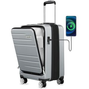 LUGGEX Valise à Main Rigide en PC avec Compartiment pour Ordinateur Portable Valise de Voyage avec Porte Cargo Extensible, 4 Roues, TSA, 55 cm, Argent - Publicité