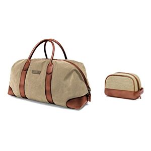 DRAKENSBERG Set/2 de Sac De Voyage 'David' et Trousse De Toilette 'Glen' kit de Voyage en Toile et Cuir, Homme, Vintage Kaki-Beige, - Publicité