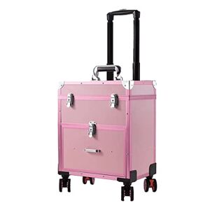 XINYUES Maquillage Bagages Valise De Voyage Cosmétiques Boîte De Rangement Rose Rétro Professionnel Maquillage Chariot Roue Étui De Transport (Couleur : Rose, Taille : 35 * 24 * 47.5cm) - Publicité