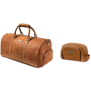 DRAKENSBERG Weekender Finn Sac de voyage en cuir avec compartiment à chaussures pour homme et femme 40 l, Lot de 2 marron cognac, Taille unique - Publicité