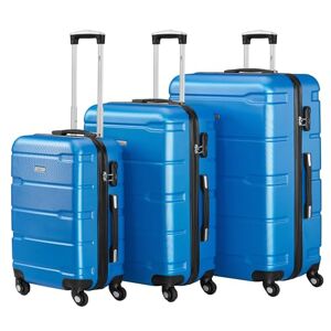Zelsius Set de valises   Valise rigide en ABS avec serrure à combinaison, 4 roulettes et cloison intérieure   Valise à main, valise rigide Lot de 4 pièces Trolley, grande valise, bleu, 3 pièces - Publicité