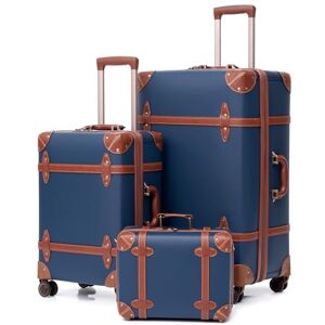 NZBZ Ensemble de Bagages légers en Cuir Fait à la Main avec Serrure TSA à Combinaison, poignée télescopique, 4 Roues et Set de 3 valises de Tailles S-M-XL (Bleu, S&M&XL) - Publicité