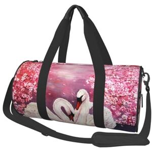 HAHAFU Sac de voyage en polyester imprimé cygnes blancs avec arbre floral pour homme et femme, Noir , Taille unique - Publicité