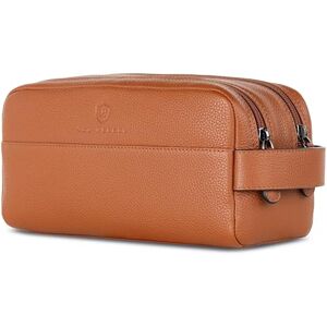 VON HEESEN Trousse de toilette pour homme et femme, cognac marron, 2 compartiments principaux - Publicité