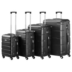 Zelsius Set de valises   Valise rigide en ABS avec serrure à combinaison, 4 roulettes et cloison intérieure   Valise à main, valise rigide Lot de 4 pièces Trolley, grande valise, Noir , 4 pièces - Publicité