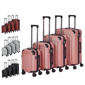 Arebos Lot de 4 valises de voyage Coque rigide en ABS Avec poignée télescopique Serrure à fermeture éclair Roues à 360° S-M-L-XL, Or rosé., Étui rigide - Publicité