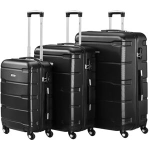 Zelsius Set de valises   Valise rigide en ABS avec serrure à combinaison, 4 roulettes et cloison intérieure   Valise à main, valise rigide Lot de 4 pièces Trolley, grande valise, Noir , 3 pièces - Publicité