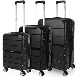 JASLEN Set de Valises Rigides 4 roulettes Valise Grande Taille, Valise soute Avion, Bagages pour Voyages, Lot de Valises à Roulette. Fabriquées en PP matériau résistant , Noir - Publicité