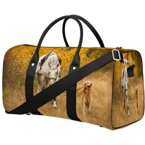 WowPrint Autumn in Dog Brings Sac de voyage pour femmes, hommes, filles, garçons, sac de week-end cheval blanc, sac fourre-tout de 22,7 L, sac fourre-tout pour sport, gym, yoga, couleur, 22.7 L, Organiseur de - Publicité