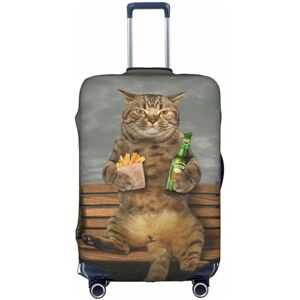 Aotmany Housse de protection élastique avec fermeture éclair dissimulée pour valise à roulettes de 45,7 à 81,3 cm, motif chat amusant tenant de la bière sur un banc, approuvé par la TSA, Comme indiqué - Publicité