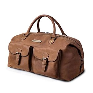 DRAKENSBERG Sac de Voyage Cuir 'Ray' Sac Weekend avec 2 Poches extérieures, Femme, Homme, Fait Main en Design Vintage, 40L Marron-Havane, - Publicité