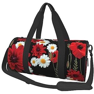 DEHIWI Fleur rouge et blanc marguerite sac de gym avec compartiment à chaussures étanche sport sac de sport portable sacs de voyage nuit week-end sac pour hommes femmes, noir, taille unique, schwarz., One - Publicité