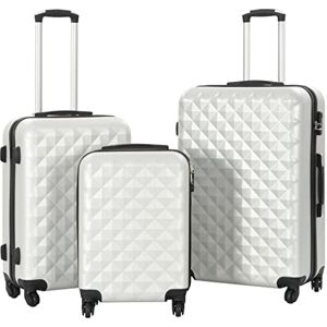 vidaXL Valise Rigide 3 pcs Set de Valises Sac à roulettes Ensemble de Bagages Cabine Trolley à Main Bagage de Voyage Valise de Vacances Argenté Brillant ABS - Publicité