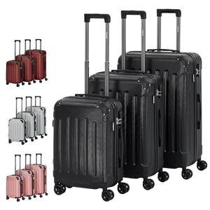 AREBOS Set de 3 valises rigides I Coque Rigide ABS I Valises de Voyage avec poignée télescopique I Serrure à Fermeture   roulettes 360°  Noir - Publicité
